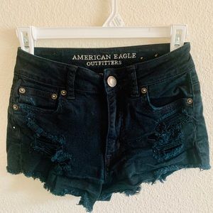 Black distressed jean shorts